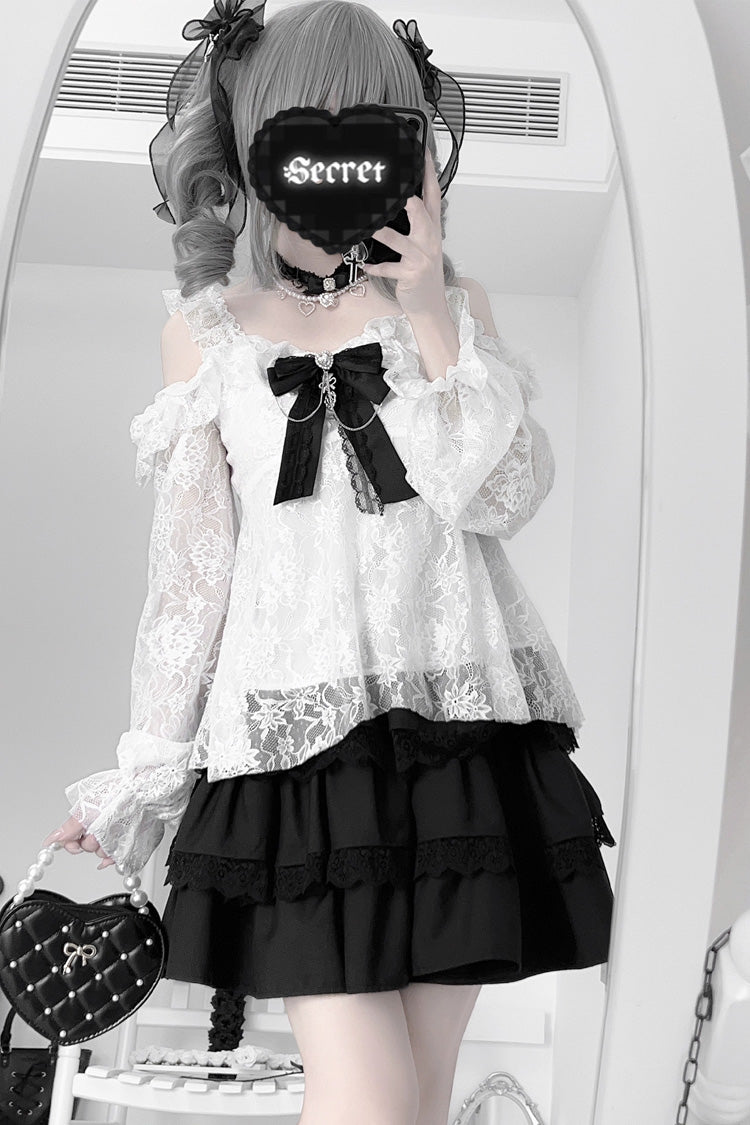 Black Triple-Layer Ruffle Lace Japanese Skirt
