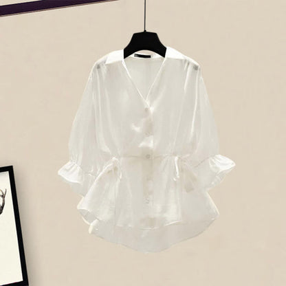 Tank Denim Flared Top Shirt Blue Drawstring Pants