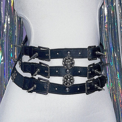 Black Studs Skeleton Layered Waist Belt