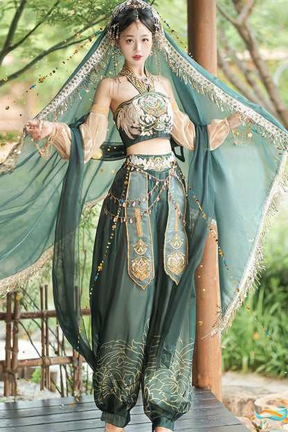 Emerald Princess of Guo Huang Flying Apsaras Halterneck High Waist Hanfu Pants Set