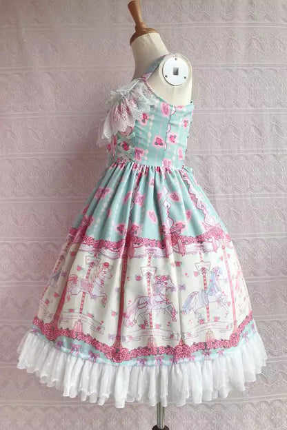 Rose Trojan Print Ruffle Bowknot Jsk Dress - Sweet Lolita