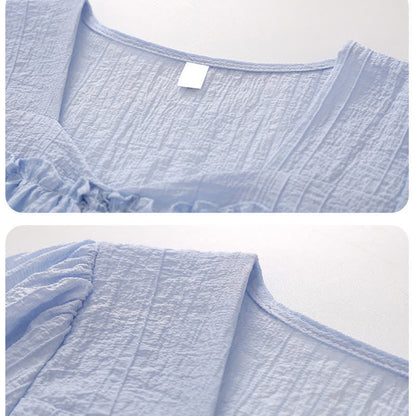 Split Pantskirt Sqaure Puff T-Shirt Collar