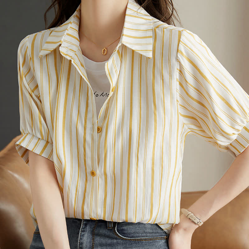 T-Shirt Stripe Pieces Denim Fake Pocketed Shorts Two Lapel