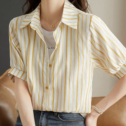 T-Shirt Stripe Pieces Denim Fake Pocketed Shorts Two Lapel