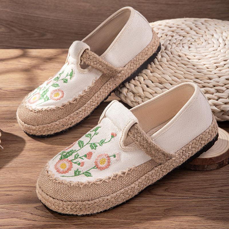 Vintage Embroidery Floral Canvas Flats Shoes