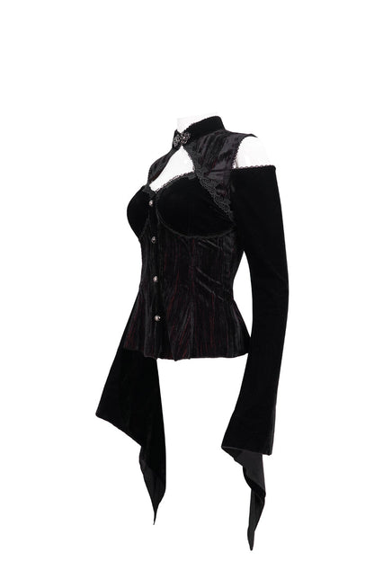 Velvet Off-Shoulder Cutout Flared Sleeve Gothic Shirt