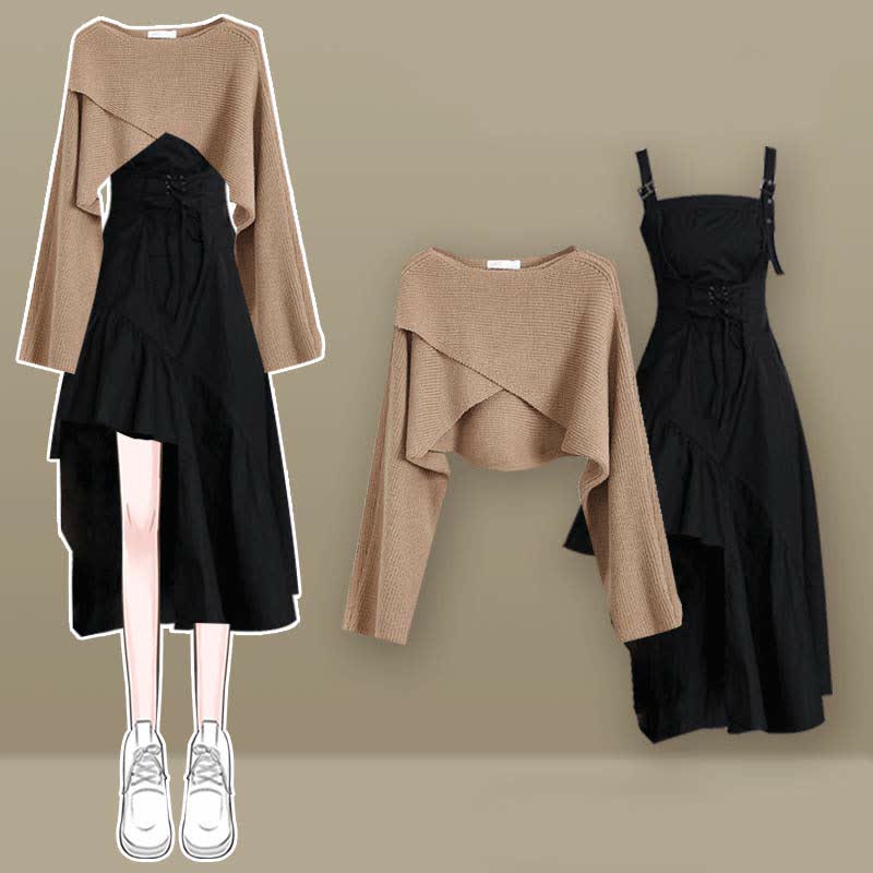 Dress Slip Lace Irregular Pieces Cross Two Knit Sweater Ruffled Up