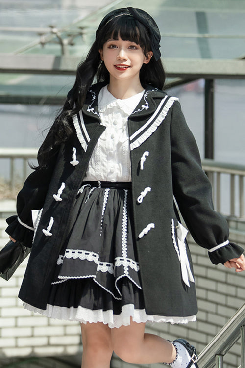 Sweet Lolita Coat with Lantern Sleeves Suit Collar and Back Bow Horn Button