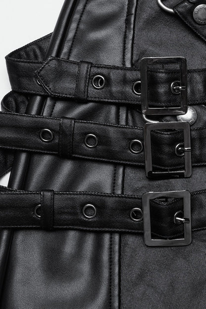 Punk Trousers with Buckle Straps and Mesh Accents