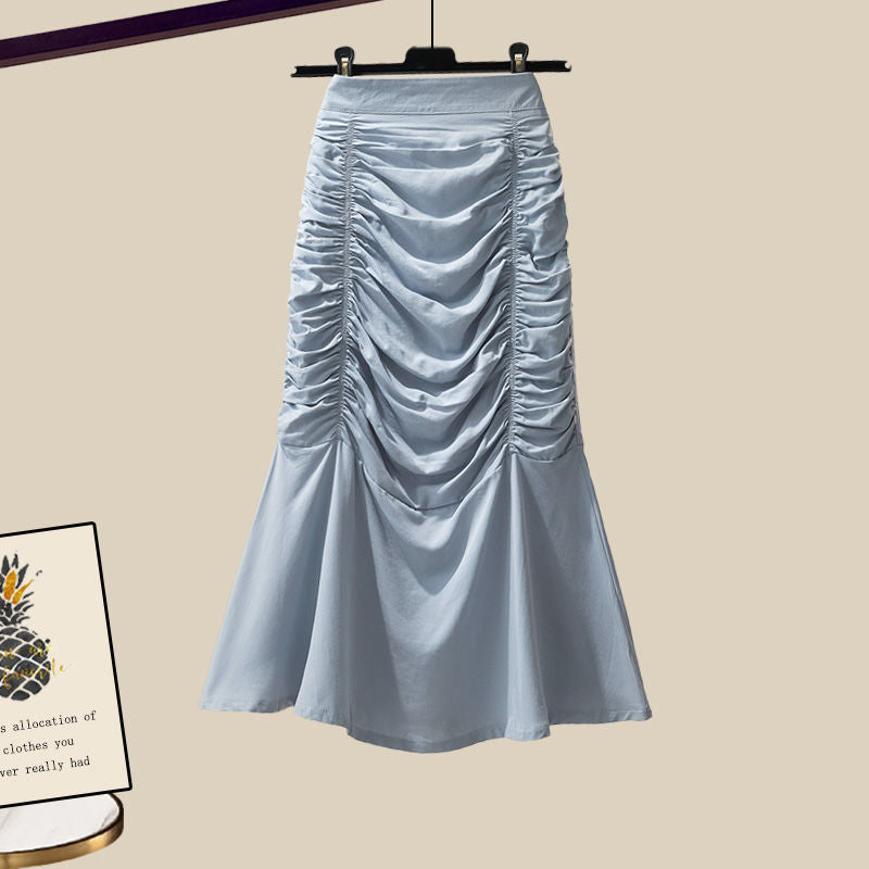 High Ruffled Set Bow T-Shirt Knot Skirt Waist