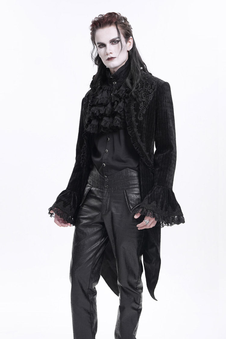Men's Gothic Jacket with Swallow-tailed Hem and Lace