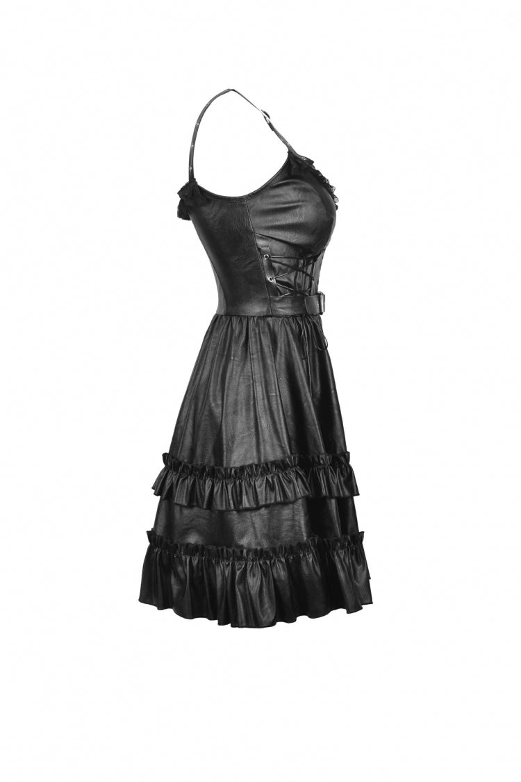 Layered Strap Gothic Dress with Buckles and Zippers