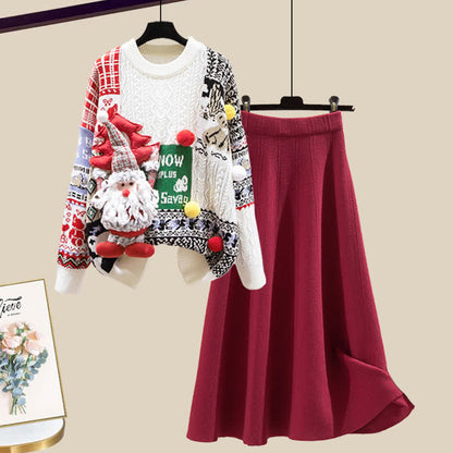 Skirt Colorblock Christmas Knit Sweater