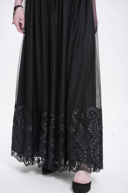 Women's Gothic Floral Mesh Skirt with Black Stitching