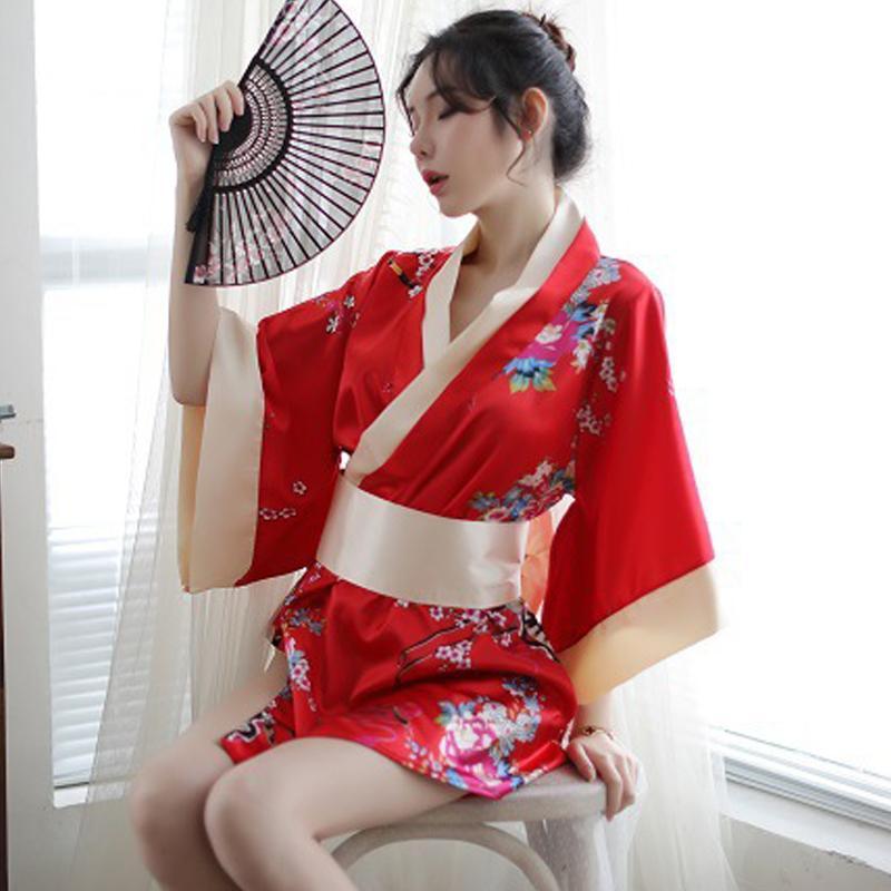 Charmante robe de lingerie cosplay florale kimono rouge