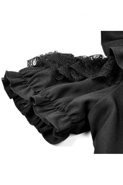 Gothic Blouse with Mandarin Collar and Puff Sleeves