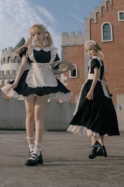 Ruffled Bow Sweet Elegant Maid Dress - Black/White