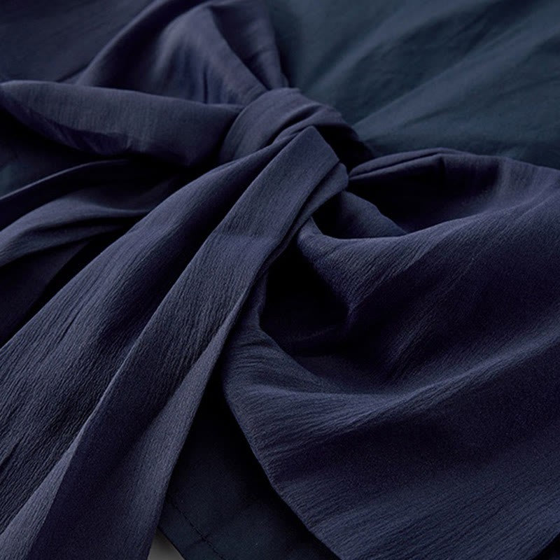 High Skirt Waist T-Shirt Print Pleated Bow