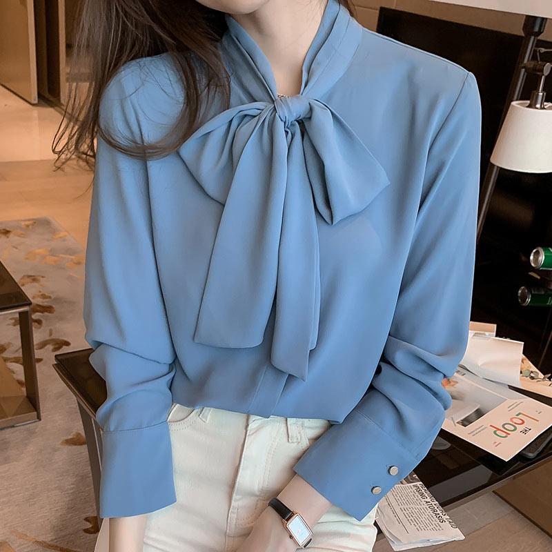 Elegant Stand-Up Collar Bow Loose Shirt