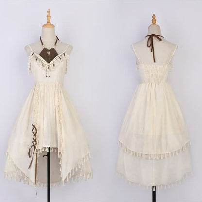 Two Pieces Slip Lace-up Vintage Dress Flounce Top