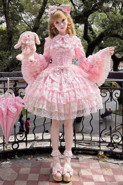 Rose Multi-Tier Ruffle Bow Lace Sweet Lolita Jumper - Love Overture