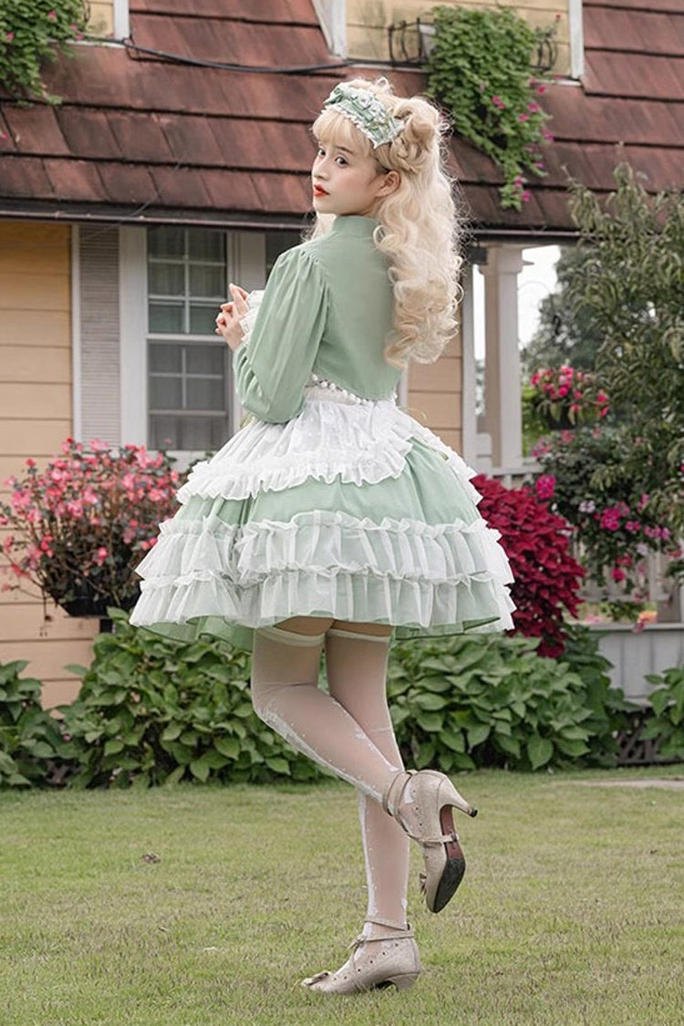 Green Multi-layer Ruffle Hanayome Lace Lace-Up Plus Size Sweet Lolita Jsk Dress (Short Version)