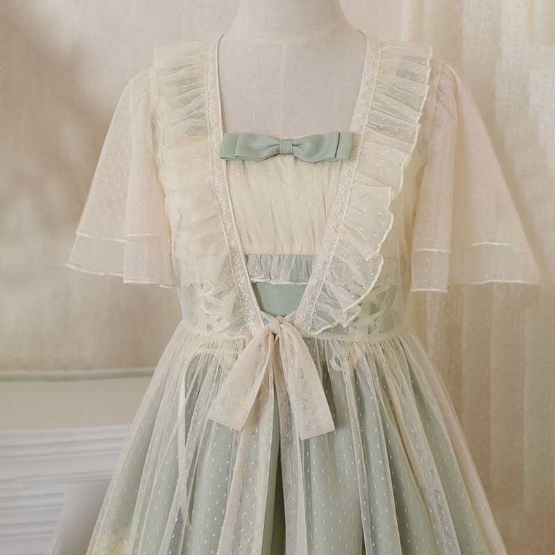 Robe nuisette à lacets Lolita élégante avec nœud et imprimé tournesol et lapin