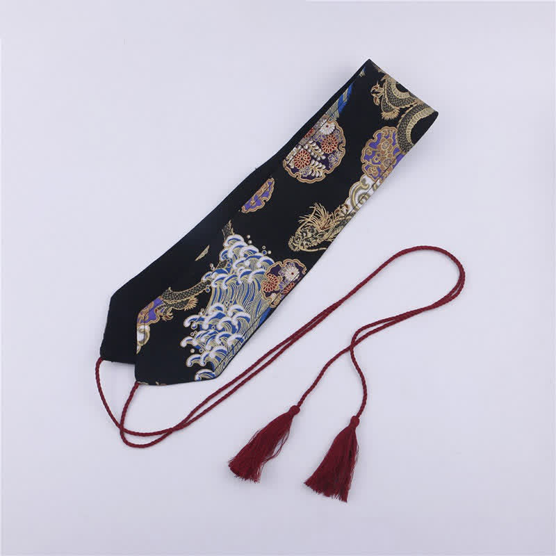 Vintage Print Tassel Lace Up Hanfu Waistband