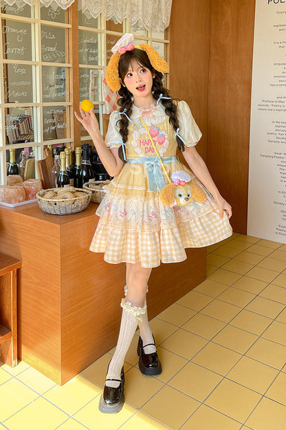 Radiant Short-Sleeve Layered Bow Lace Princess Dress