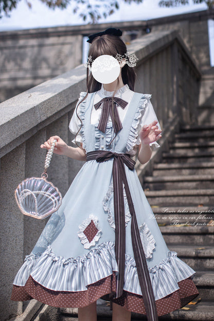 Sleeveless Printed Ruffled Bow Alice College Elegant Lolita Jumper