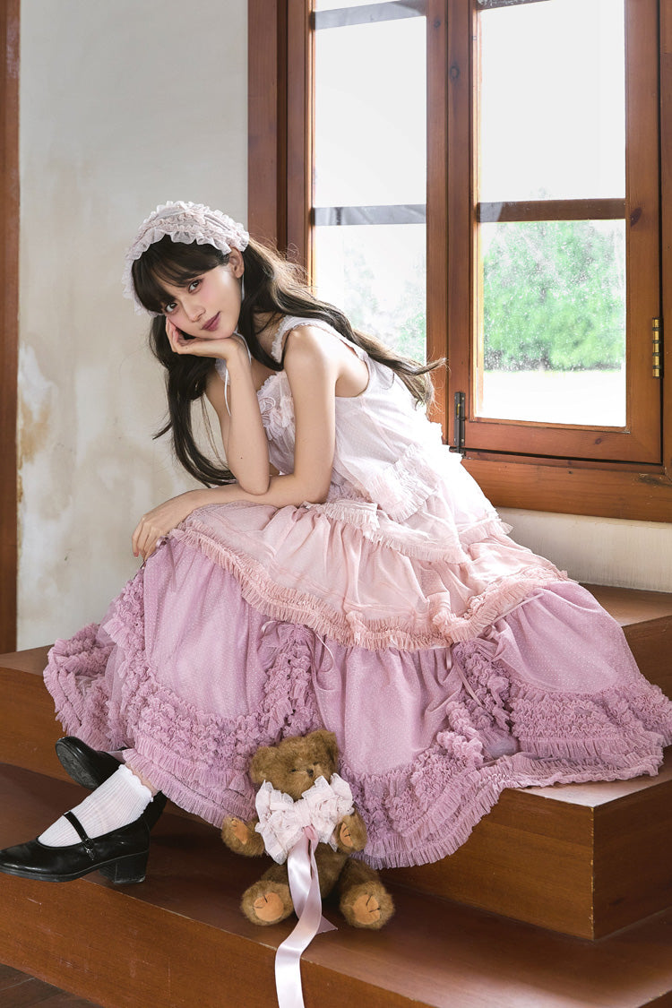 Sweet Stand Collar Long Sleeve Multi Layer Ruffle Color Block Lolita Tiered Dress 14 Colors
