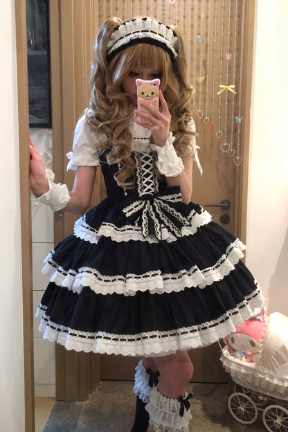 Maiden Heart Triple-Layered Ruffle Bowknot Lace Sweet Lolita Jsk Dress