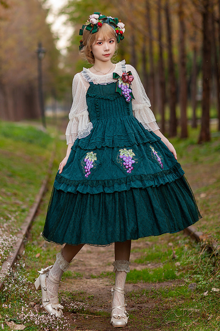 Emerald Sleeveless Floral Embroidery Sweet Lolita JSK - Vineyard