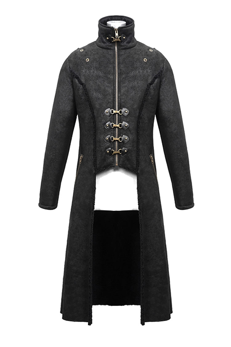 Men's Punk Coat with Fur Cape and Metal Hasp