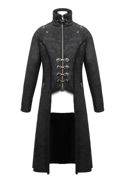 Men's Punk Coat with Fur Cape and Metal Hasp