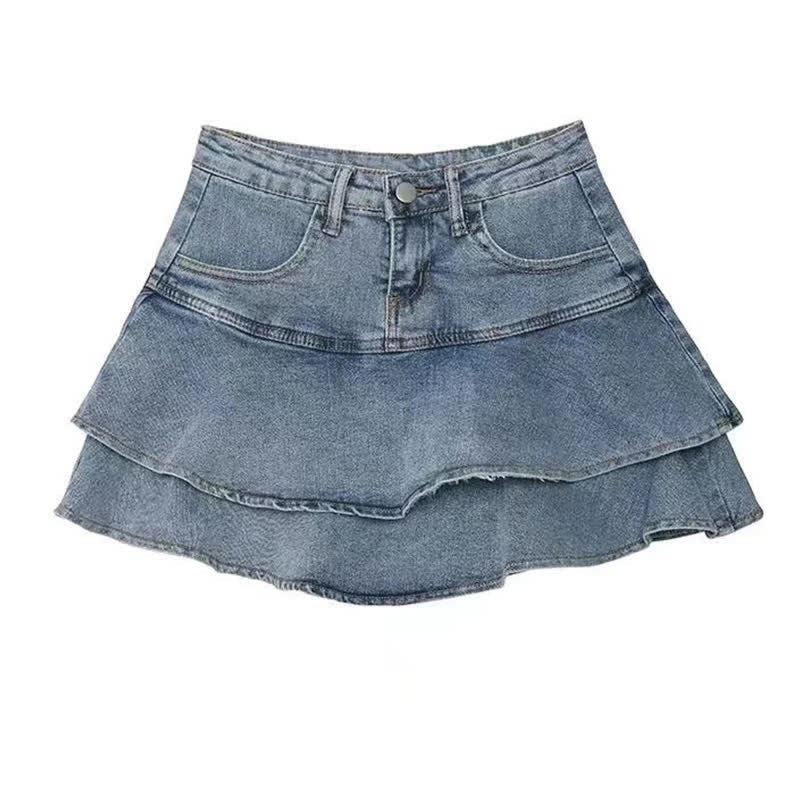 Cardigan Lace Cami Top Undershorts Tiered Mini Denim Skirt