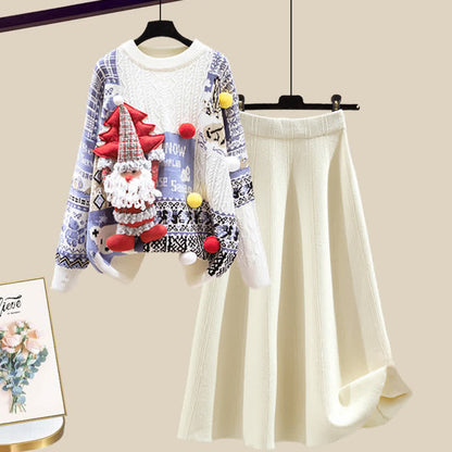 Skirt Colorblock Christmas Knit Sweater