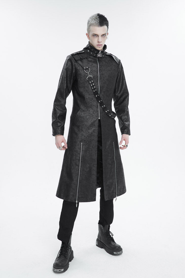 Men's Gothic Long Coat with Split Hem and Strap