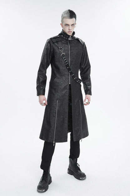 Men's Gothic Long Coat with Split Hem and Strap