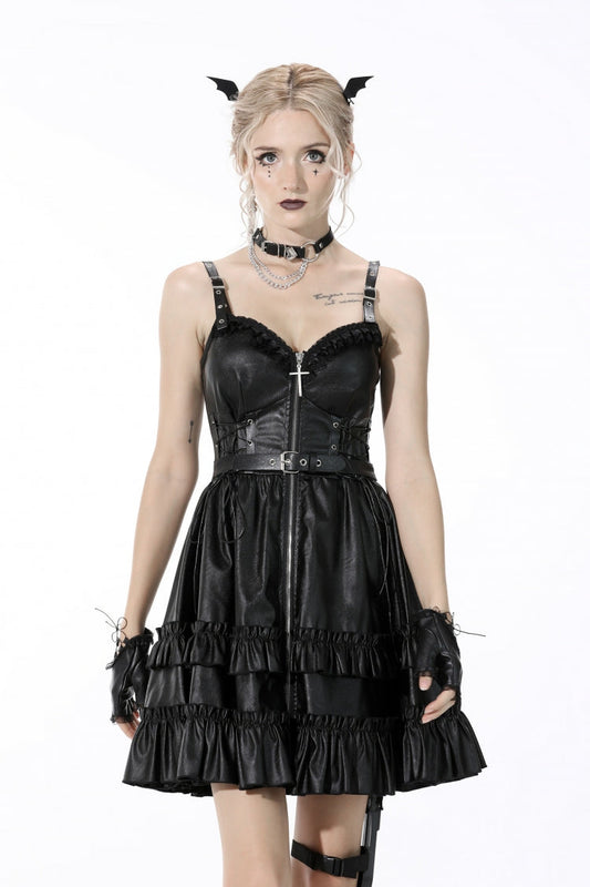Layered Strap Gothic Dress with Buckles and Zippers