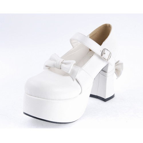 Ivory Patent Leather Rounded Toe Strap Bow Platform Footwear