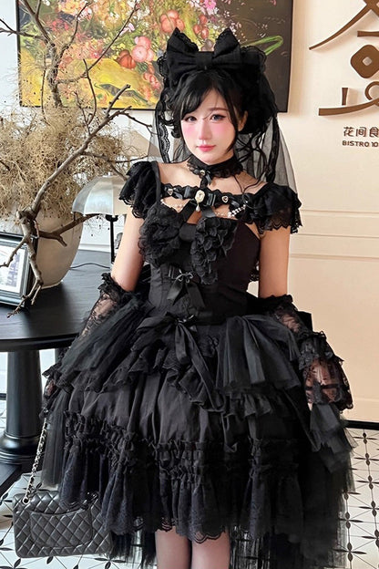 Jewelry Love Story Halterneck Ruffle Hanayome Bowknot Lace Gothic Lolita Dress
