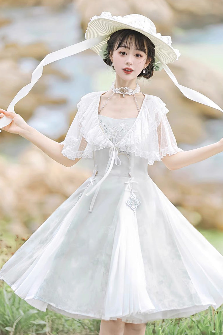 White Summer Dream Lotus Sleeveless Chinese-Style Sweet Qi Lolita JSK Dress