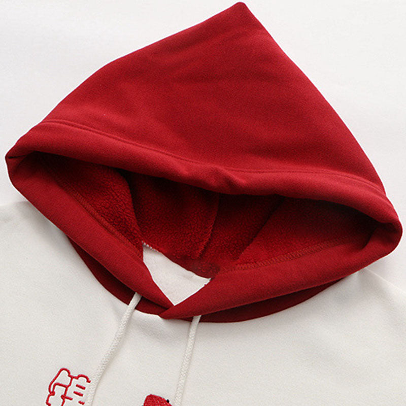 Vintage Red Fish Letter Embroidery Hoodie C19636