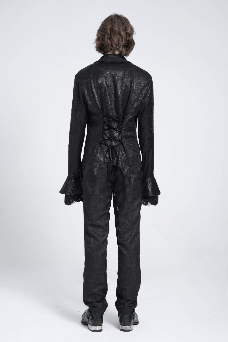 Men's Swallowtail Blouse with Lace-Up and Flared Sleeves