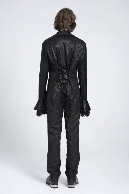 Men's Swallowtail Blouse with Lace-Up and Flared Sleeves