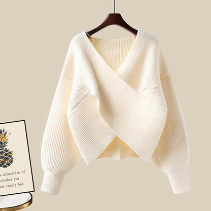 Cross Sweater Knit Slip Dress Flouncing Set