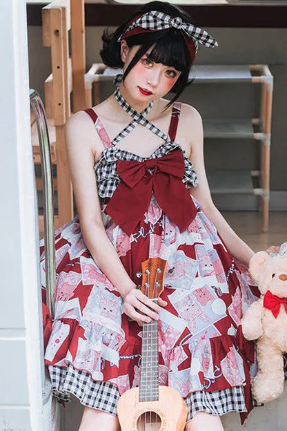 Sweet Lolita JSK Dress with Detachable Straps and Ruffled Print