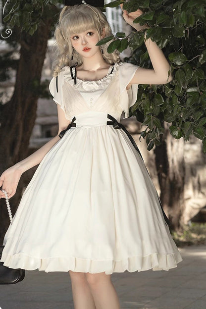 White Moonlight March Chiffon Short-Sleeved Ruffled Sweet Lolita Dress