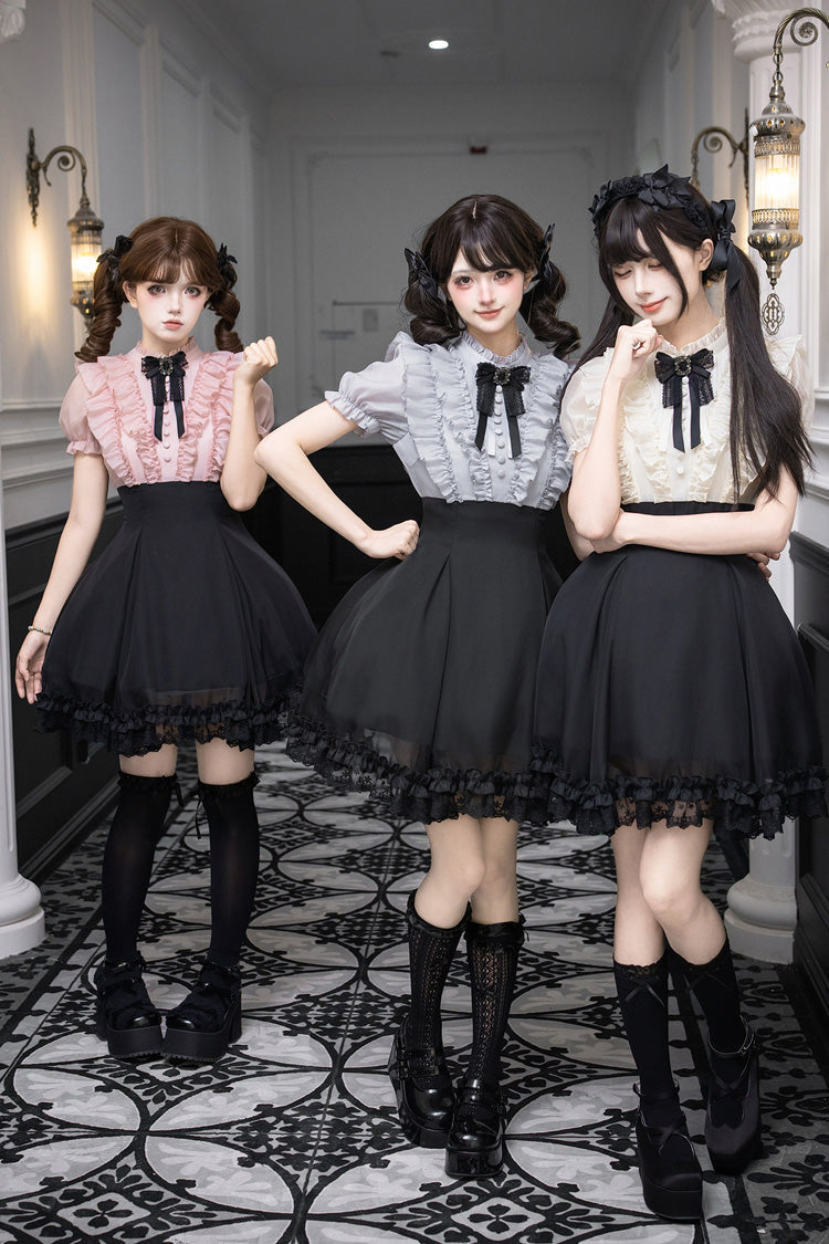 Puff-Sleeve Color-Blocked Faux Two-Piece Sweet Dress
